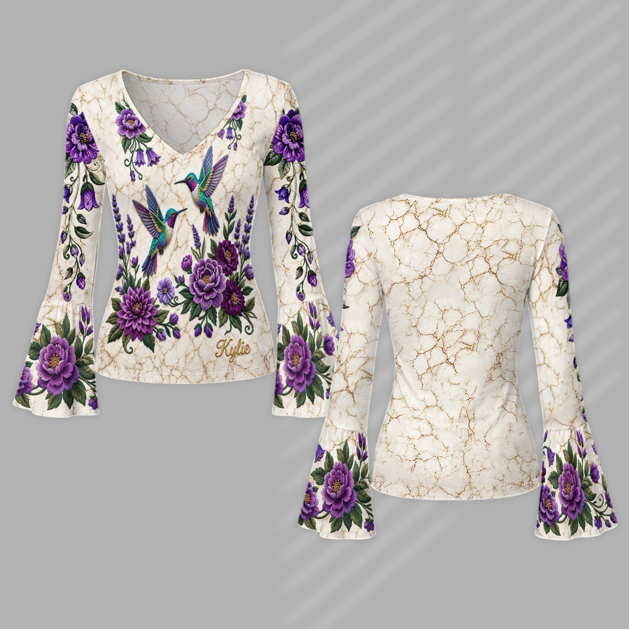 Elegant Hummingbird - Personalized Hummingbird Flare Long-Sleeve Shirt