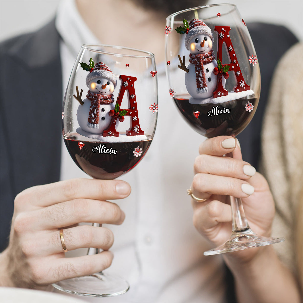 Merry Christmas - Personalized Family Wine Glass With Long Stem
