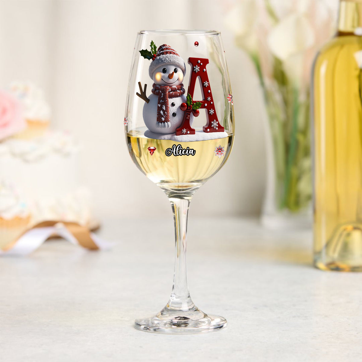 Merry Christmas - Personalized Family Wine Glass With Long Stem
