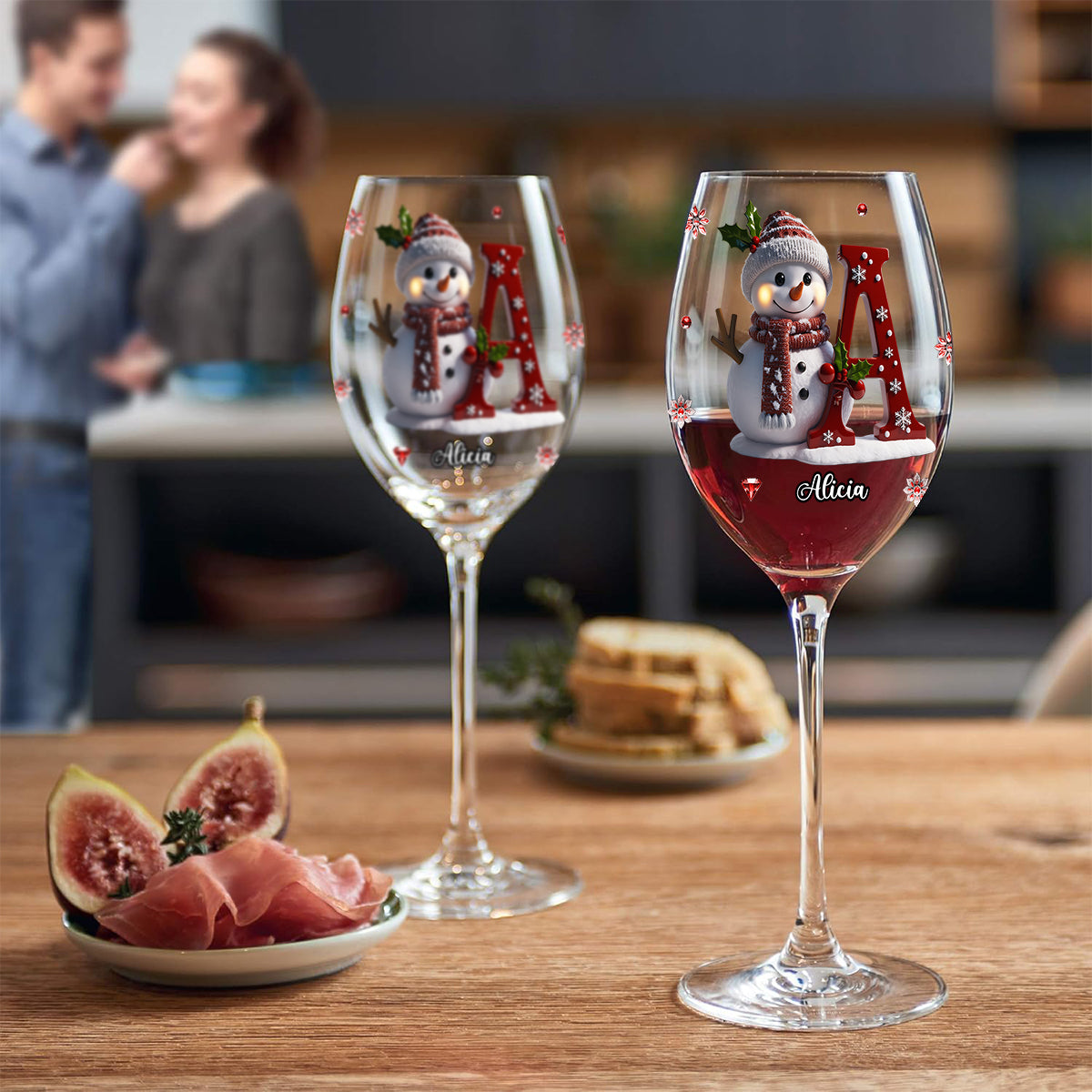 Merry Christmas - Personalized Family Wine Glass With Long Stem