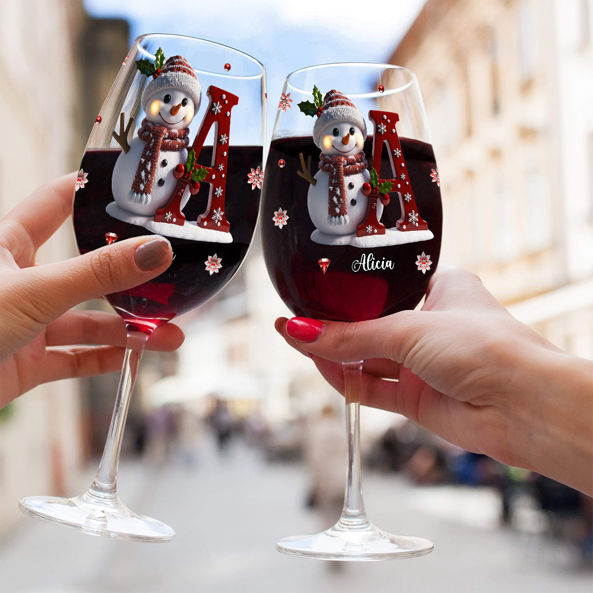 Merry Christmas - Personalized Family Wine Glass With Long Stem