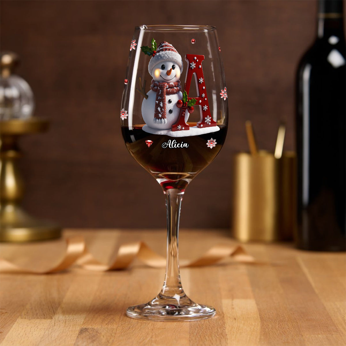 Merry Christmas - Personalized Family Wine Glass With Long Stem
