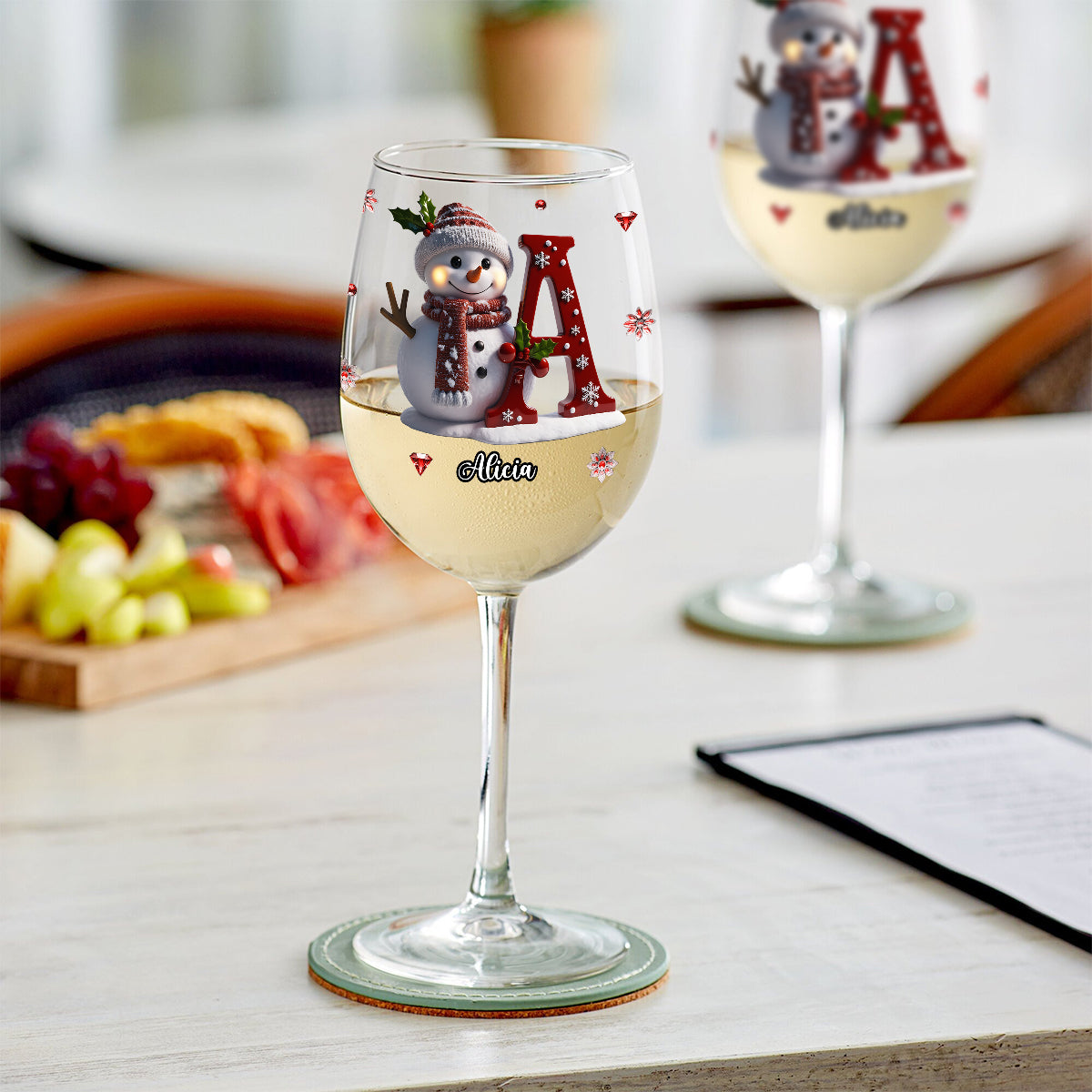 Merry Christmas - Personalized Family Wine Glass With Long Stem