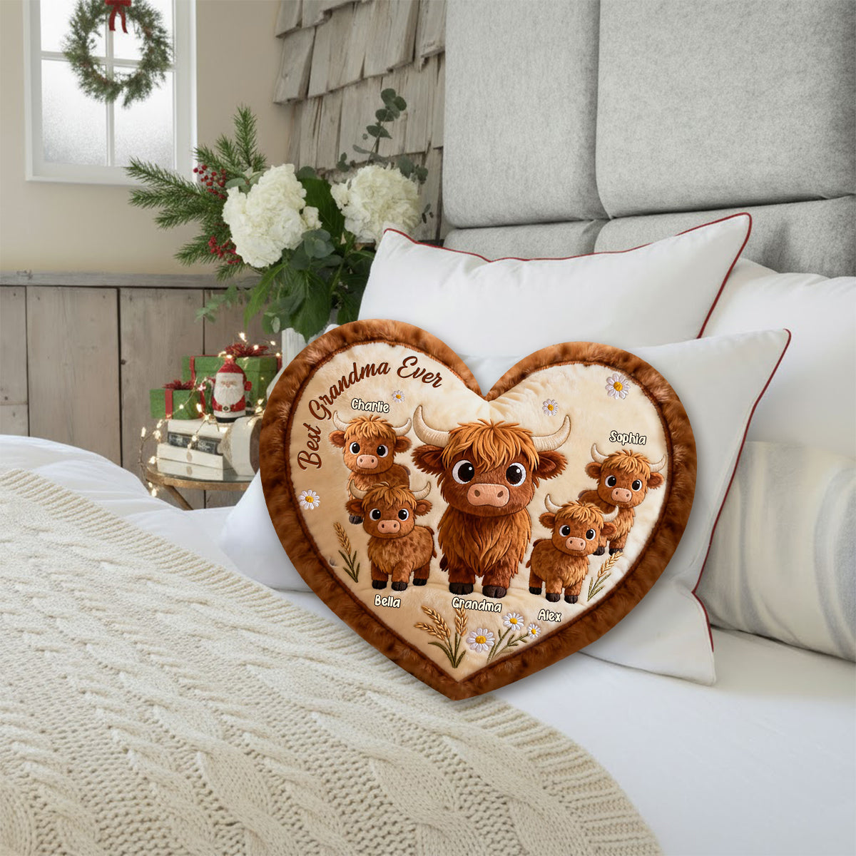 Cadeau idéal pour maman ou grand-mère : coussin personnalisé en fausse fourrure en forme de grand-mère