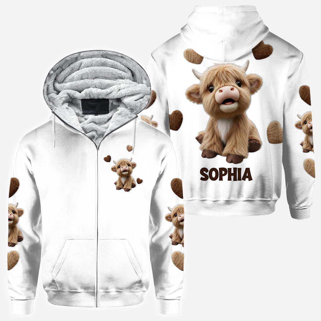 Niedliches Hochlandrind - Personalisiertes T-Shirt mit Hochlandrind-Allover-Print