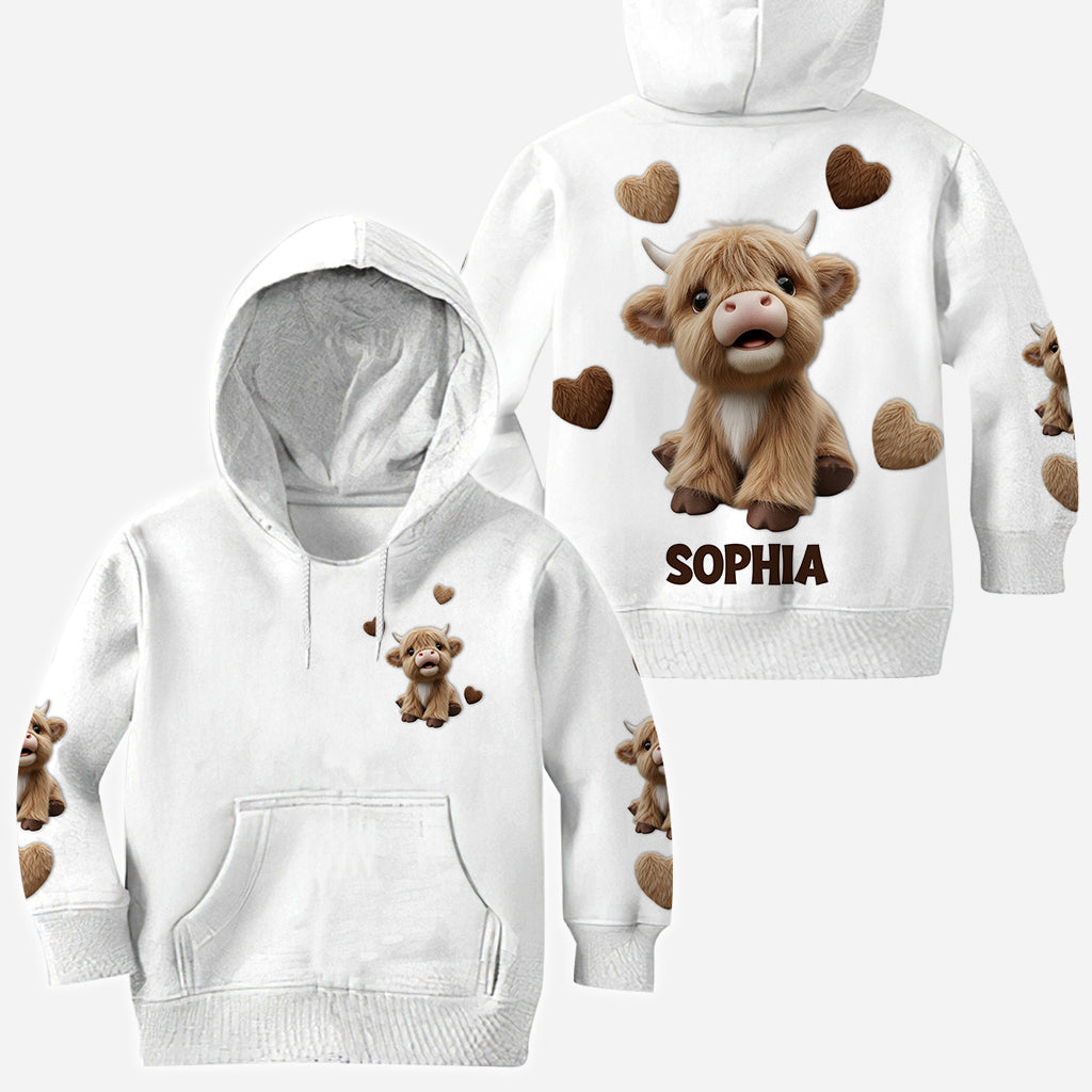 Niedliches Hochlandrind - Personalisiertes T-Shirt mit Hochlandrind-Allover-Print