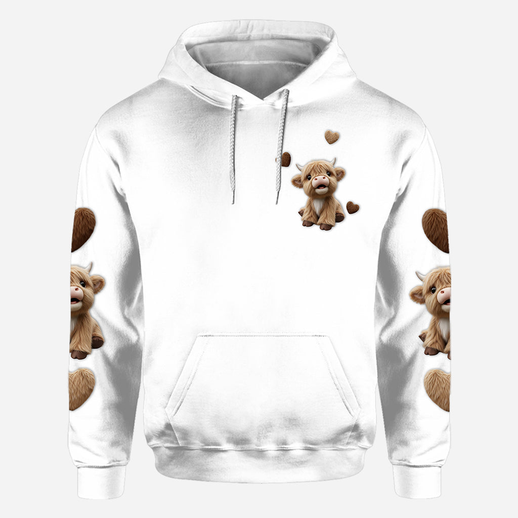 Niedliches Hochlandrind - Personalisiertes T-Shirt mit Hochlandrind-Allover-Print