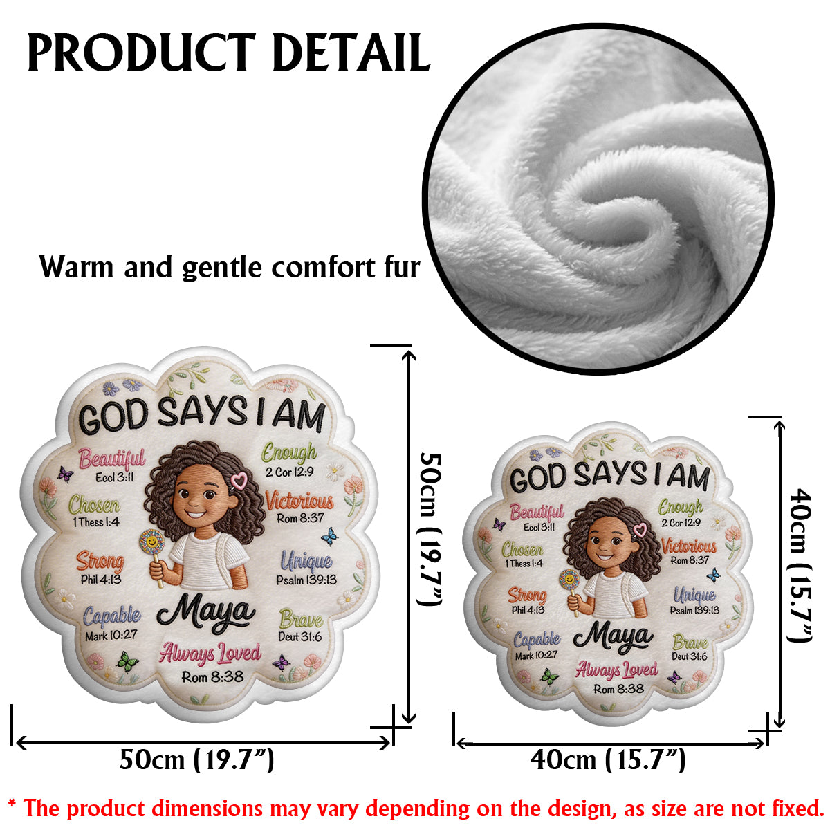 God Says I Am - Affirmation Gift - Personalized Kid Faux Fur Shaped Pillow