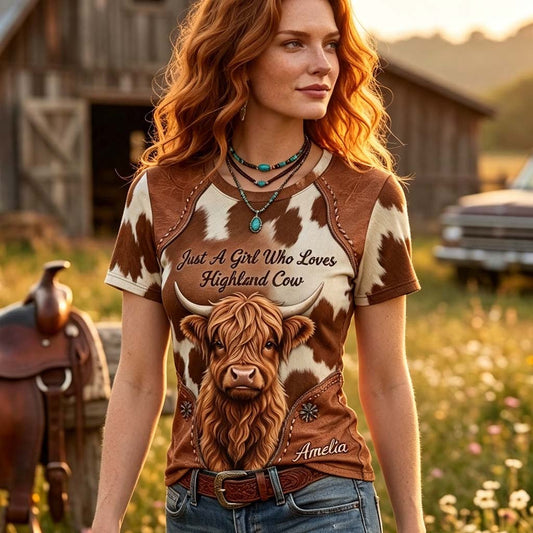 Juste une fille qui aime les vaches des Highlands - Chemise personnalisée tout en imprimé