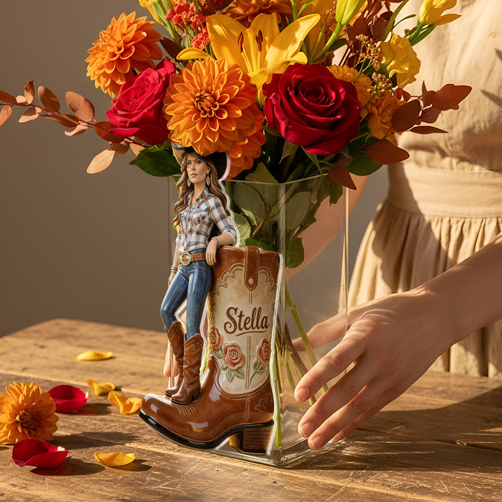 Custom Any Photo Cowgirl Style - Personalized Cowgirl Acrylic Pot