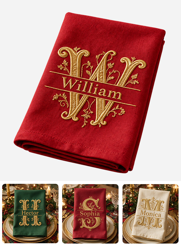 Initial Napkin - Christmas Gift - Home For The Holidays - Personalized Family Towel