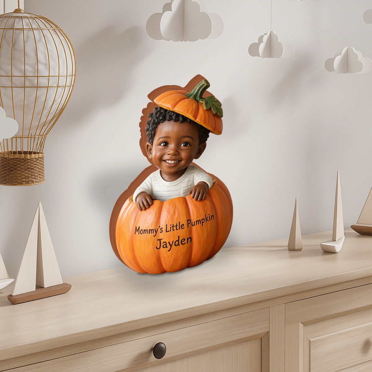 Pumpkin Peek-A-Boo - Personalized Kid Custom Shaped Wood Plaque