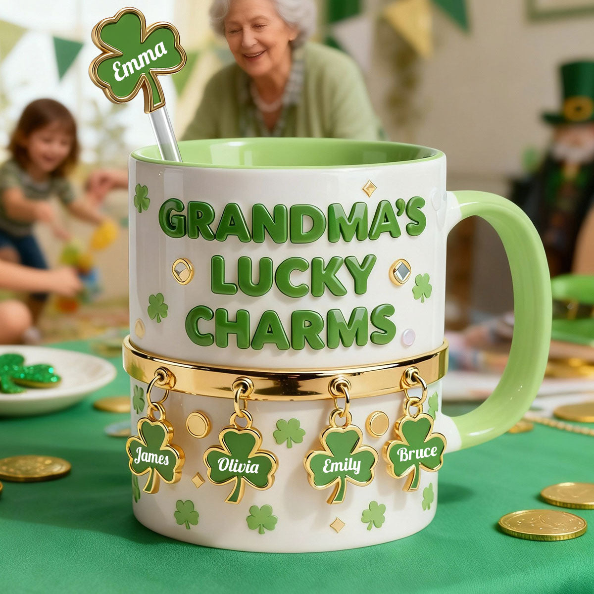 Coffret Porte-bonheur de grand-mère - Mug personnalisé « Grand-mère » avec agitateurs en acrylique