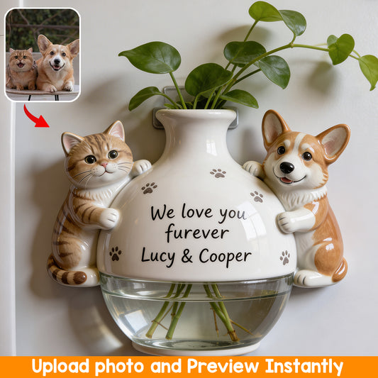 Cute Pet Hugging Planter - Personalized Dog Magnetic Flower Vase