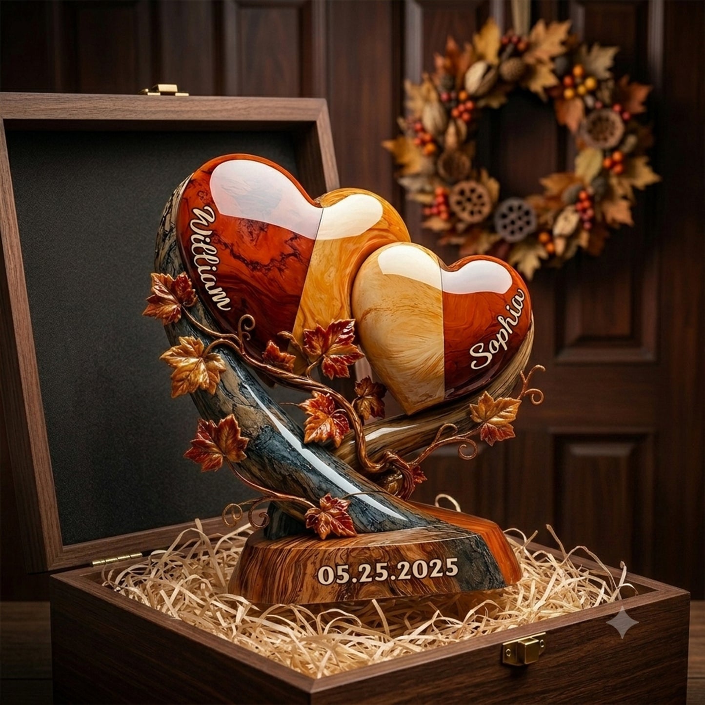 Love Hearts Autumn Fall Vibes - Personalized Couple 2-Side Printed Acrylic Plaque