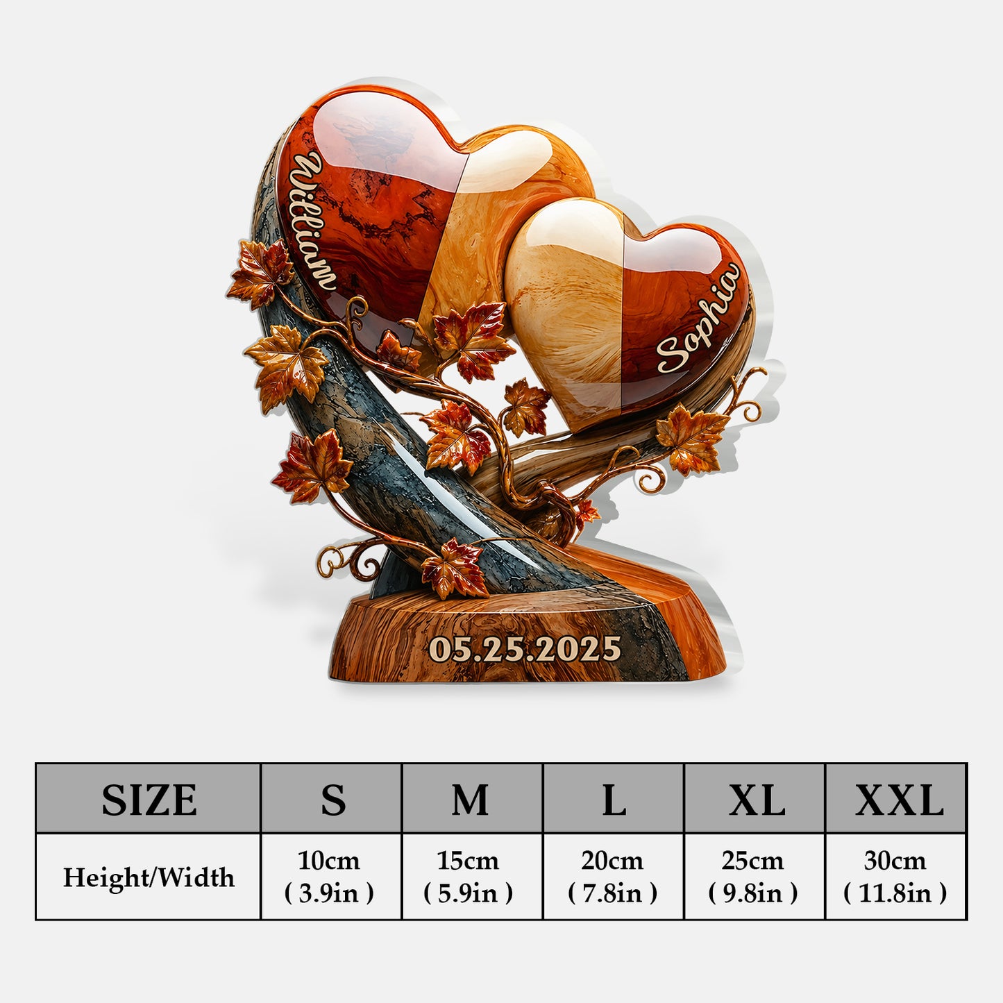 Love Hearts Autumn Fall Vibes - Personalized Couple 2-Side Printed Acrylic Plaque