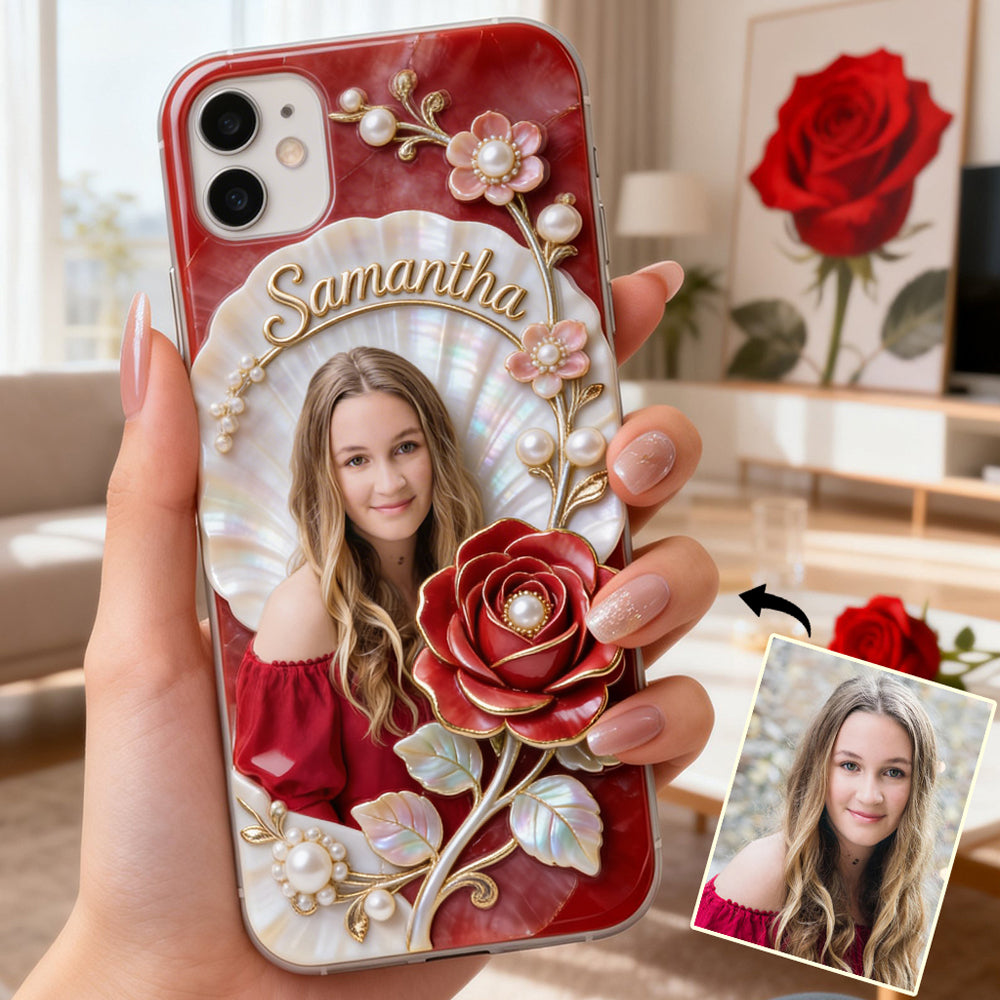 Coque de téléphone personnalisée avec photo et fleur de naissance - Impression intégrale « Amour de soi »