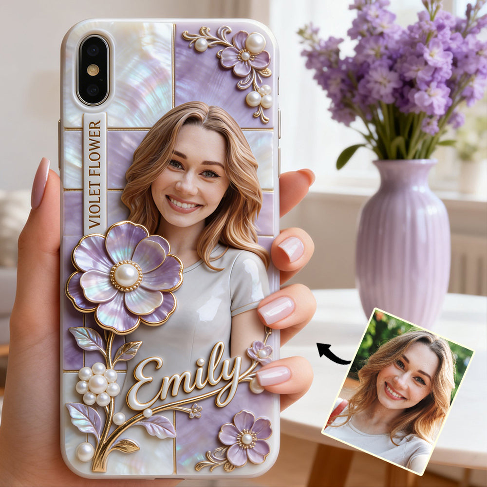 Coque de téléphone personnalisée avec photo et fleur de naissance - Impression intégrale « Amour de soi »