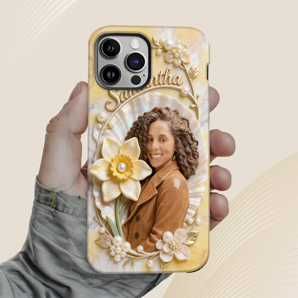 Coque de téléphone personnalisée avec photo et fleur de naissance - Impression intégrale « Amour de soi »