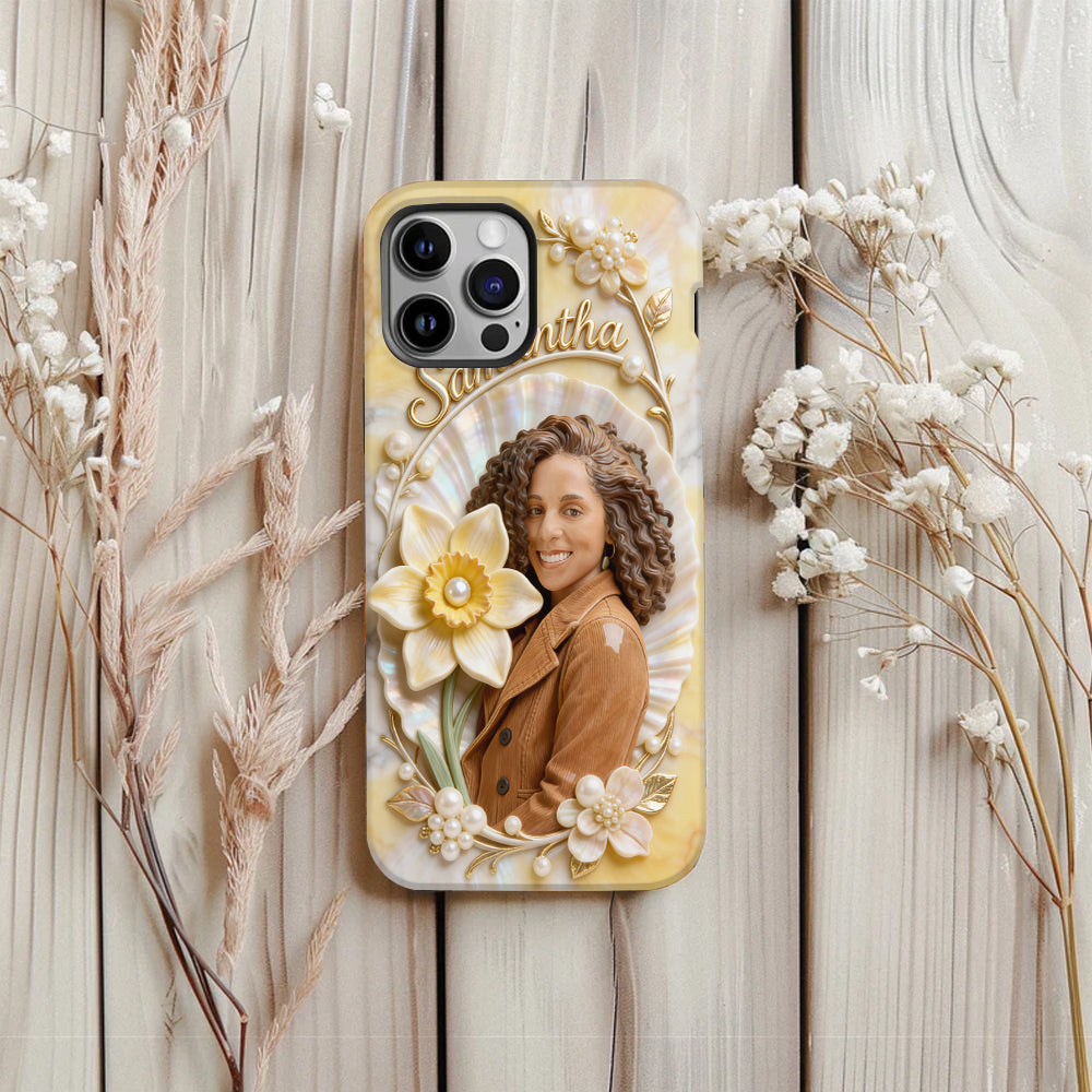 Coque de téléphone personnalisée avec photo et fleur de naissance - Impression intégrale « Amour de soi »