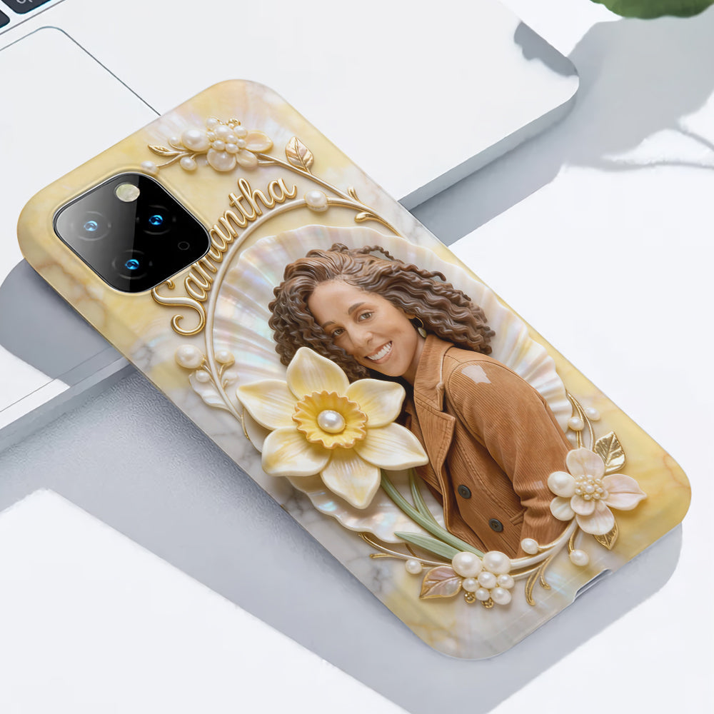 Coque de téléphone personnalisée avec photo et fleur de naissance - Impression intégrale « Amour de soi »