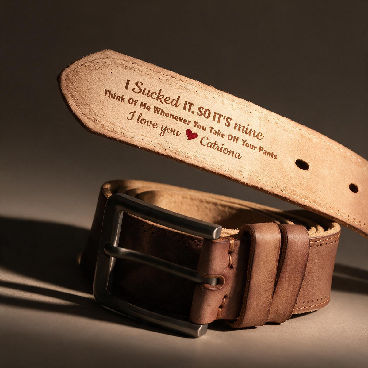 Personalized Naughty Anniversary Cowhide Belt - Funny Gift for Husband or Boyfriend