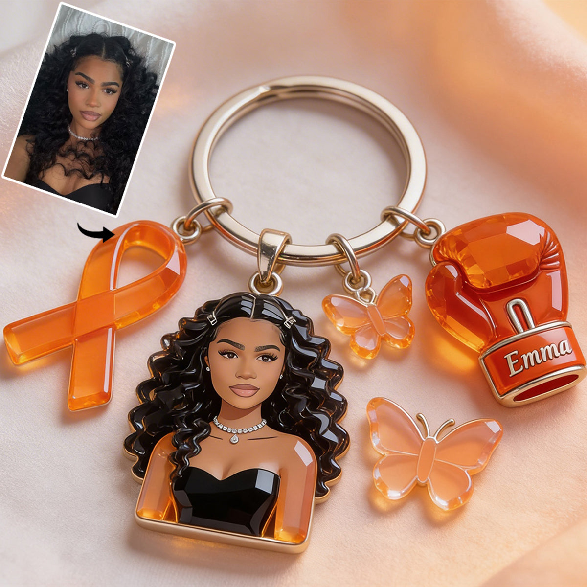 Faith Hope Love - Personalized Breast Cancer Awareness Keychain With Charms