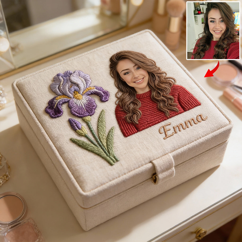 Boîte à bijoux personnalisée avec photo et fleur pour votre anniversaire - Coffret à bijoux « Amour de soi »