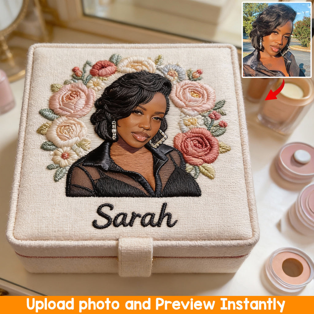 Boîte à bijoux personnalisée avec photo et fleur pour votre anniversaire - Coffret à bijoux « Amour de soi »