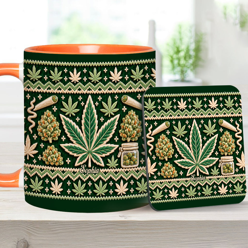 Ugly Pattern Magic Green Pink Leaf - Personalized Weed Accent Mug & Coaster