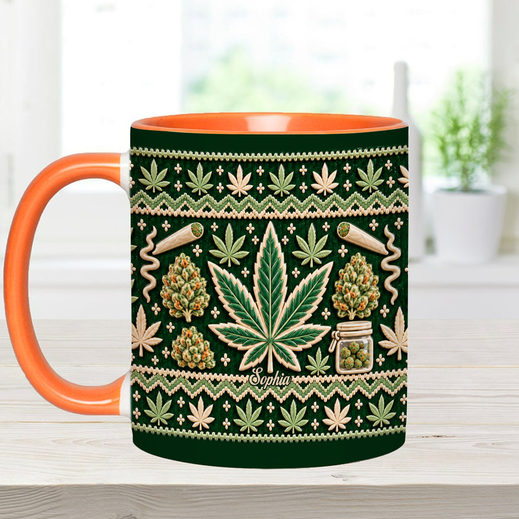 Ugly Pattern Magic Green Pink Leaf - Personalized Weed Accent Mug & Coaster