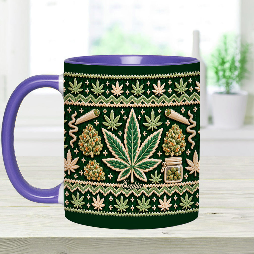 Ugly Pattern Magic Green Pink Leaf - Personalized Weed Accent Mug & Coaster