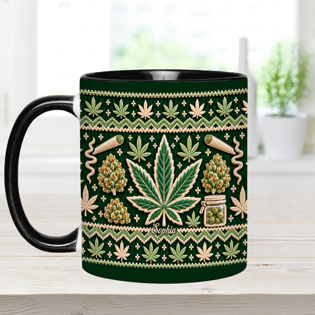 Ugly Pattern Magic Green Pink Leaf - Personalized Weed Accent Mug & Coaster