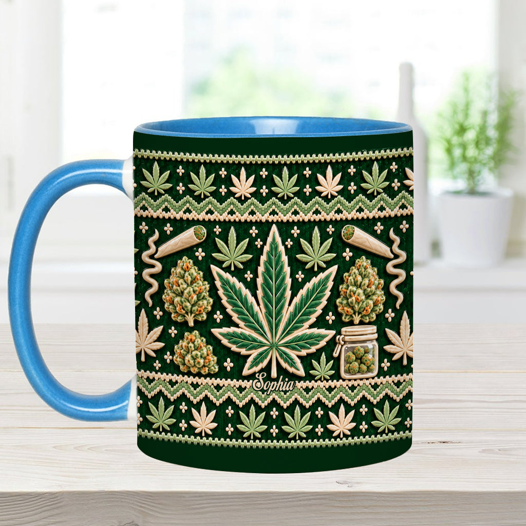 Ugly Pattern Magic Green Pink Leaf - Personalized Weed Accent Mug & Coaster