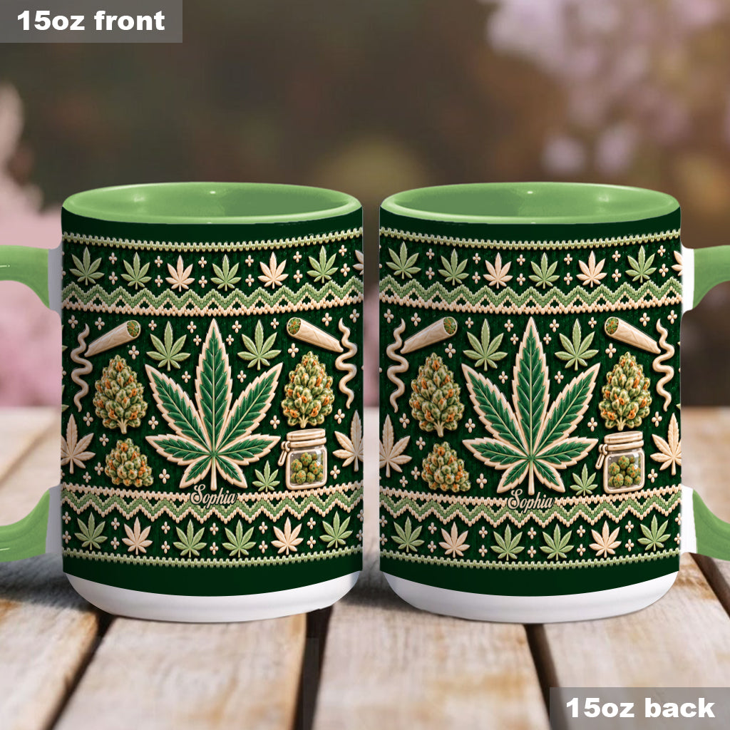 Ugly Pattern Magic Green Pink Leaf - Personalized Weed Accent Mug & Coaster