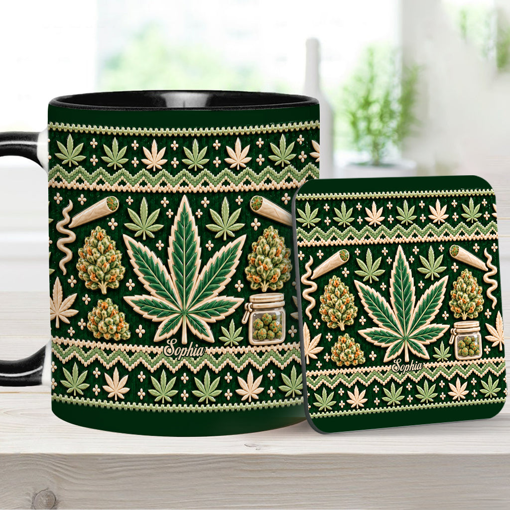 Ugly Pattern Magic Green Pink Leaf - Personalized Weed Accent Mug & Coaster