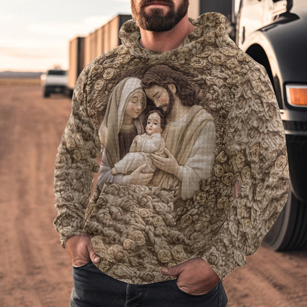 The Holy Family - Christian Waffle Hoodie
