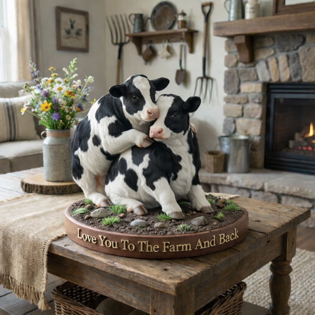 Freches Kuhpaar, lustiges Bauerngeschenk – personalisierte Acrylplakette in Bauernform