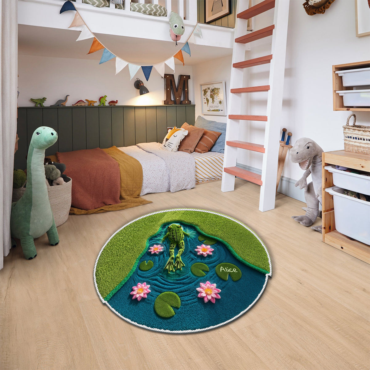 Beautiful Frog Swims In Lotus Lake - Personalized Frog Non-Slip Tufted Rug