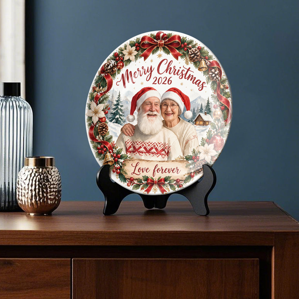 Christmas Gift Idea, Christmas Decor - Personalized Couple Ceramic Round Plate