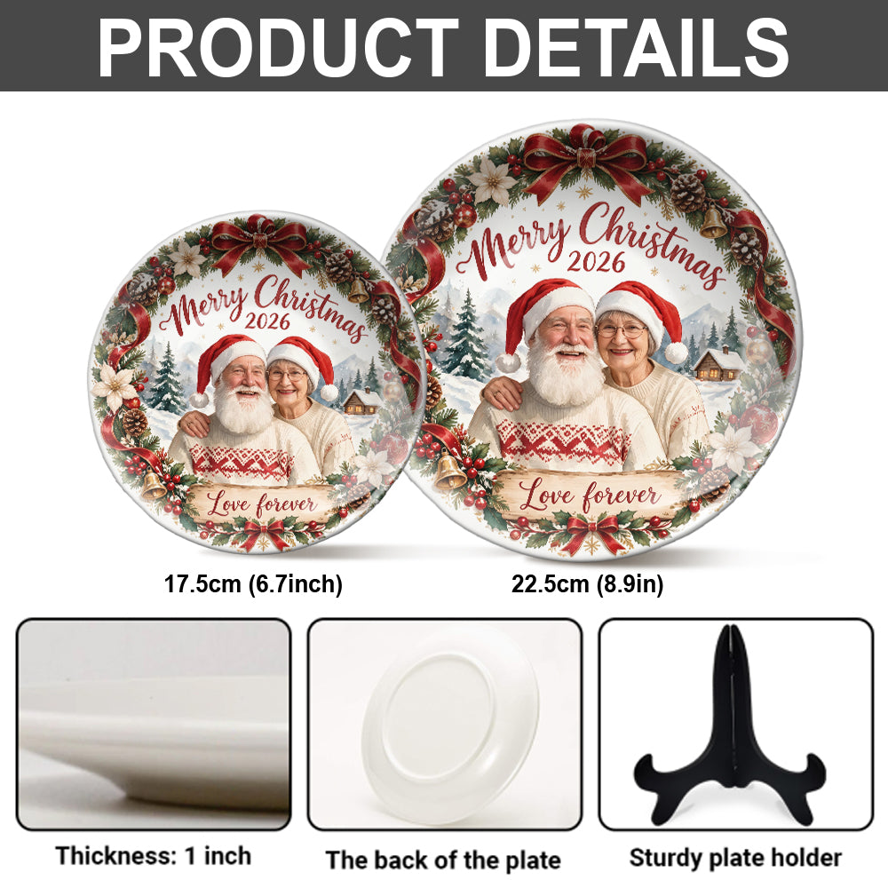 Christmas Gift Idea, Christmas Decor - Personalized Couple Ceramic Round Plate