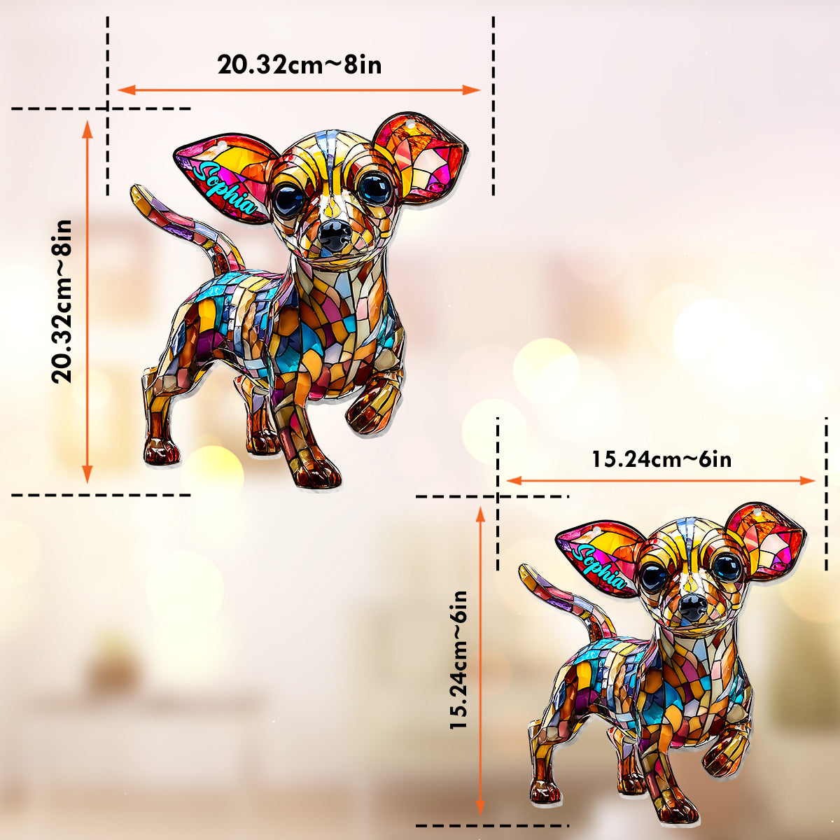 Adorable Chihuahua - Ornement attrape-soleil personnalisé à suspendre à la fenêtre, en forme de Chihuahua