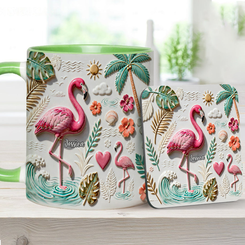 Love Flamingo - Personalized Flamingo Accent Mug & Coaster