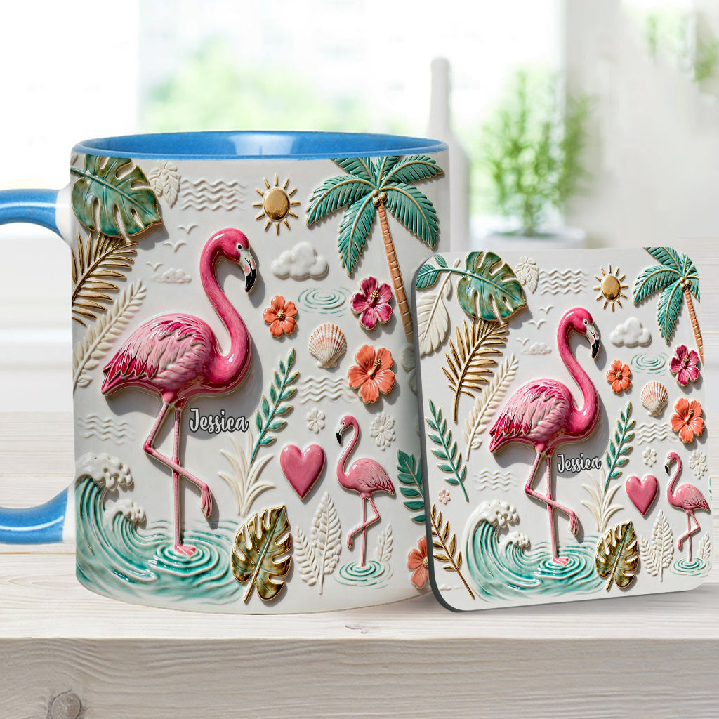 Love Flamingo - Personalized Flamingo Accent Mug & Coaster