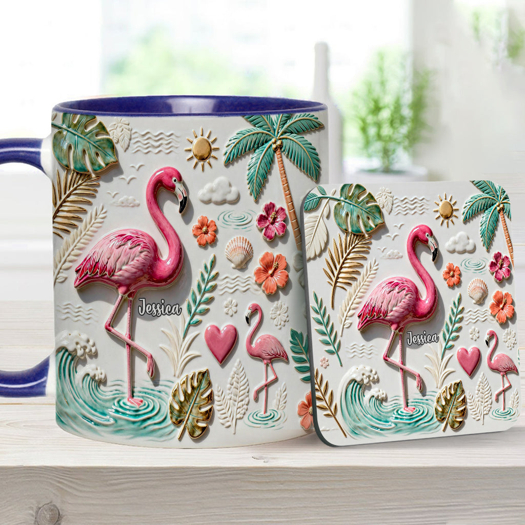 Love Flamingo - Personalized Flamingo Accent Mug & Coaster