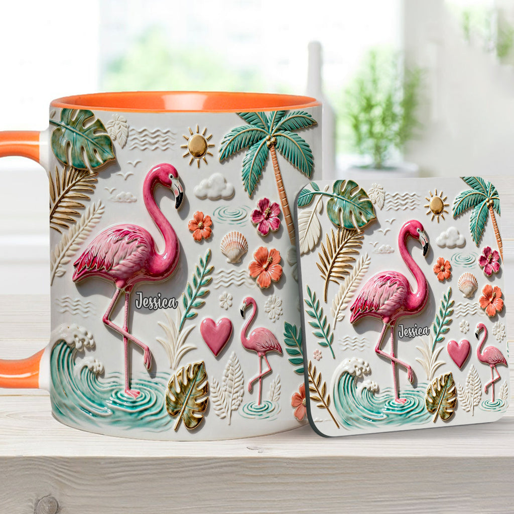 Love Flamingo - Personalized Flamingo Accent Mug & Coaster