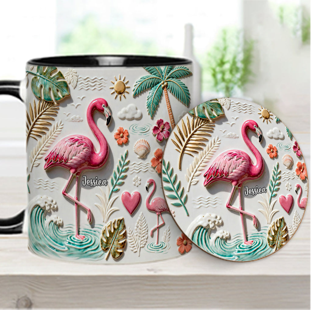 Love Flamingo - Personalized Flamingo Accent Mug & Coaster
