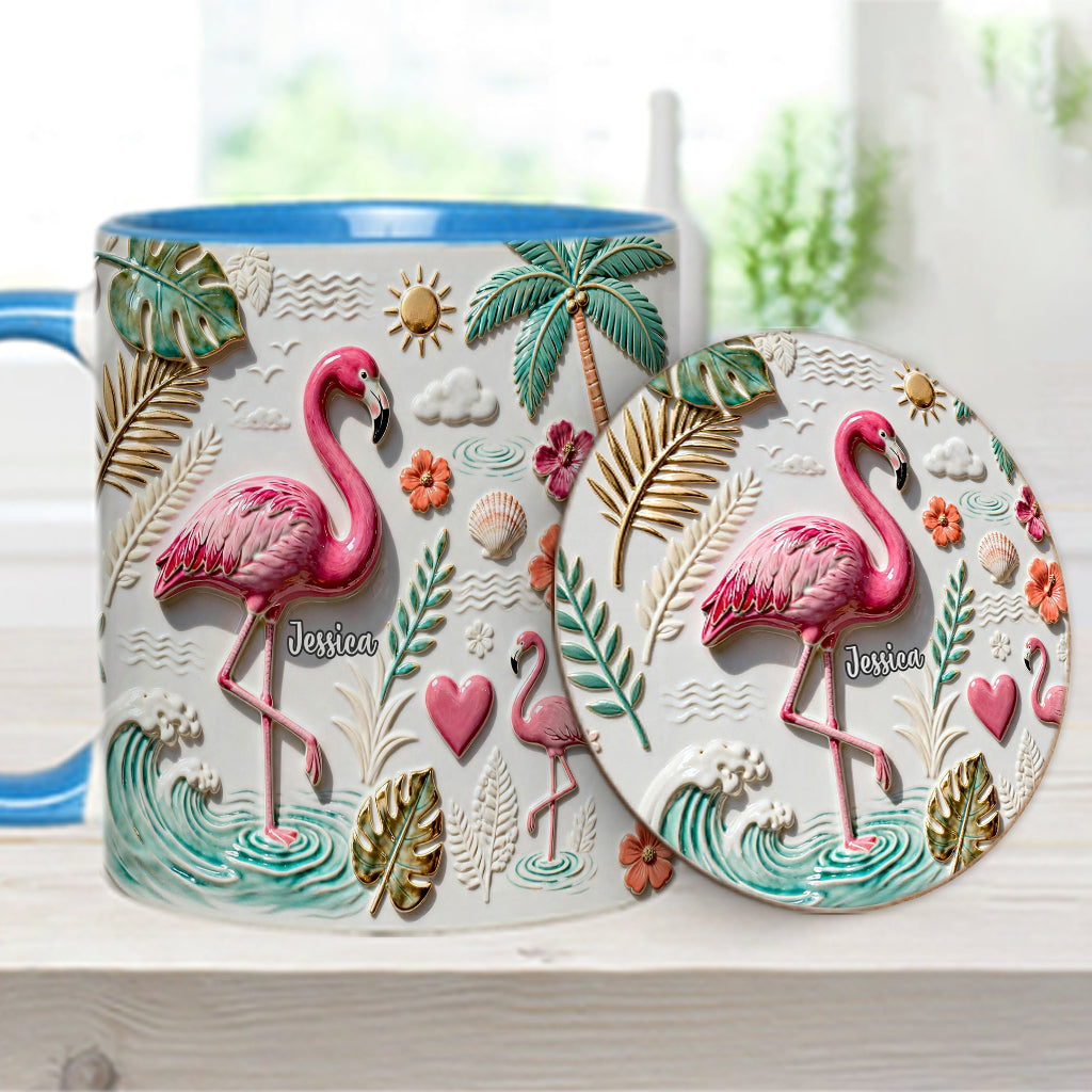 Love Flamingo - Personalized Flamingo Accent Mug & Coaster