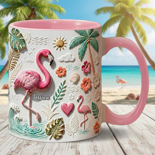 Mug et sous-verre personnalisés « Love Flamingo »