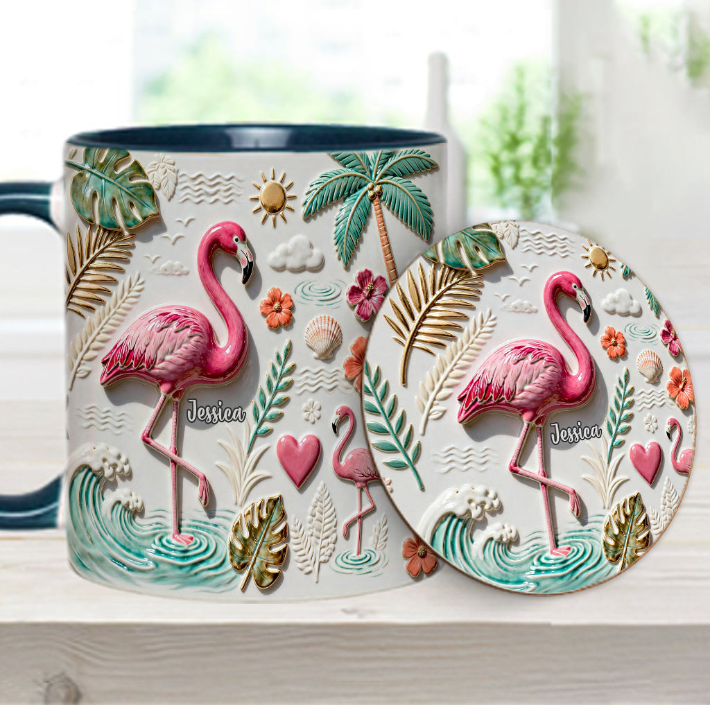 Love Flamingo - Personalized Flamingo Accent Mug & Coaster